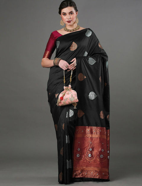 Mesmerising Black Soft Silk Saree With Sophisticated Blouse Piece ClothsVilla Main image
