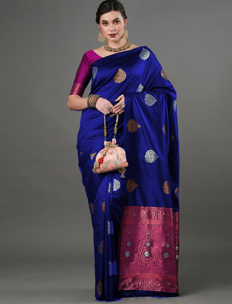Classy Blue Soft Silk Saree With Pretty Blouse Piece ClothsVilla