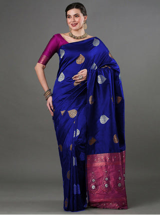 Classy Blue Soft Silk Saree With Pretty Blouse Piece ClothsVilla