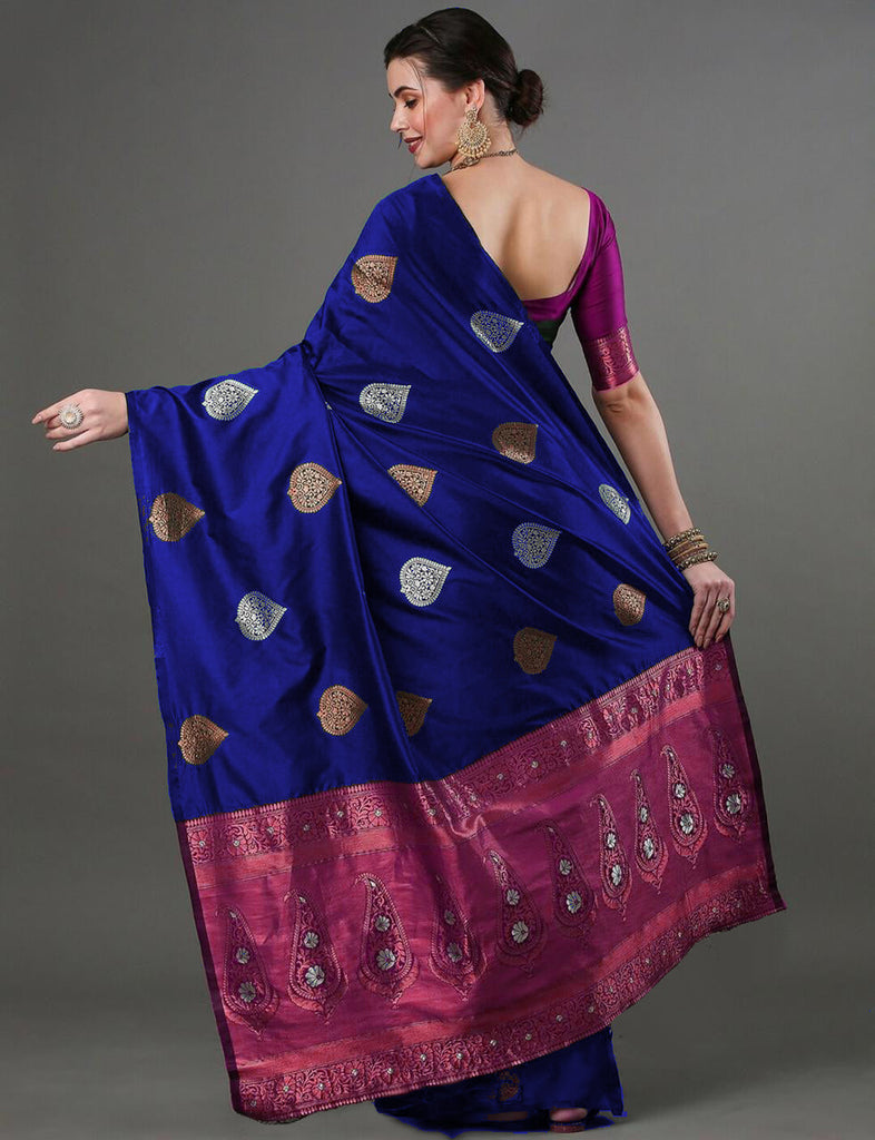 Classy Blue Soft Silk Saree With Pretty Blouse Piece ClothsVilla