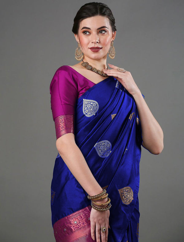 Classy Blue Soft Silk Saree With Pretty Blouse Piece ClothsVilla