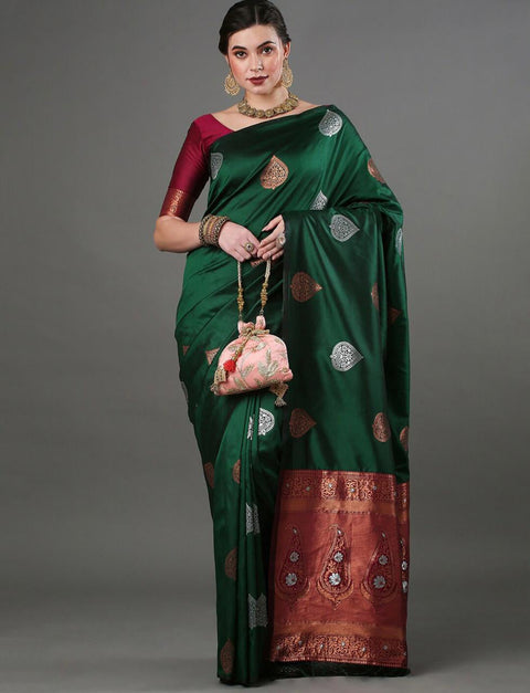 Classy Green Soft Silk Saree With Extraordinary Blouse Piece ClothsVilla Main image
