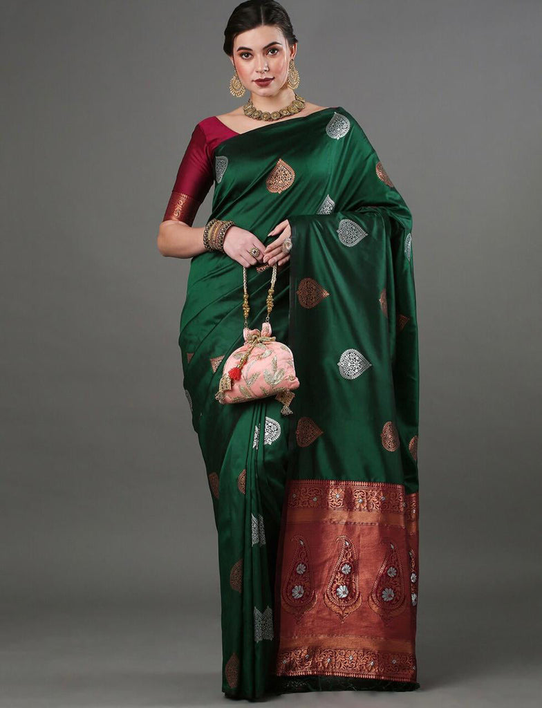 Classy Green Soft Silk Saree With Extraordinary Blouse Piece ClothsVilla