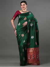 Load image into Gallery viewer, Classy Green Soft Silk Saree With Extraordinary Blouse Piece ClothsVilla