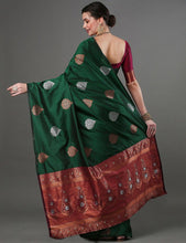 Load image into Gallery viewer, Classy Green Soft Silk Saree With Extraordinary Blouse Piece ClothsVilla