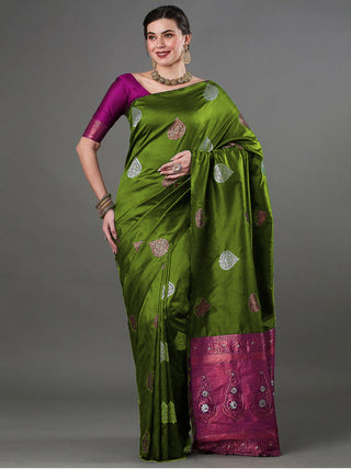 Smart Mahndi Soft Silk Saree With Staring Blouse Piece ClothsVilla