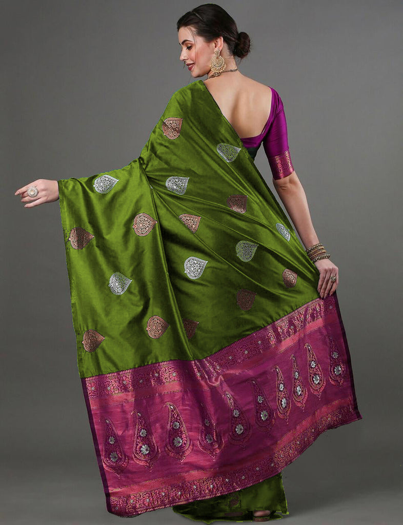 Smart Mahndi Soft Silk Saree With Staring Blouse Piece ClothsVilla