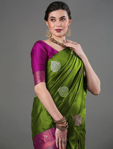 Smart Mahndi Soft Silk Saree With Staring Blouse Piece ClothsVilla