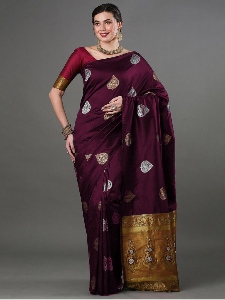 Mesmerising Wine Soft Silk Saree With Alluring Blouse Piece ClothsVilla