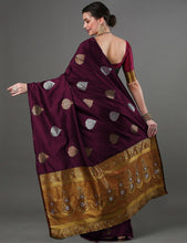 Load image into Gallery viewer, Mesmerising Wine Soft Silk Saree With Alluring Blouse Piece ClothsVilla