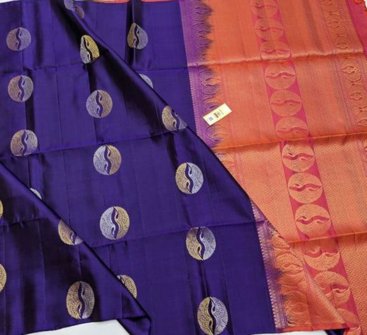 Elaborate Navy Blue Soft Silk Saree With Innovative Blouse Piece ClothsVilla Main image