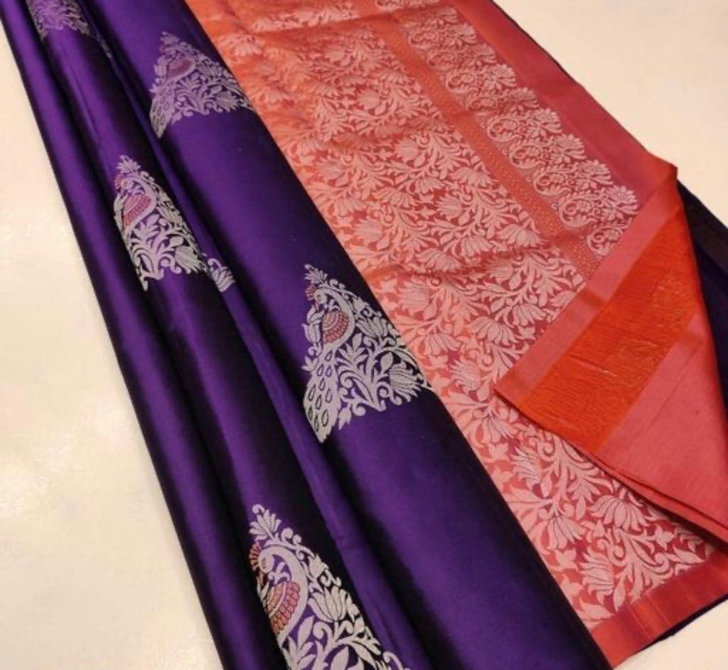 Energetic Purple Soft Silk Saree With Attractive Blouse Piece ClothsVilla