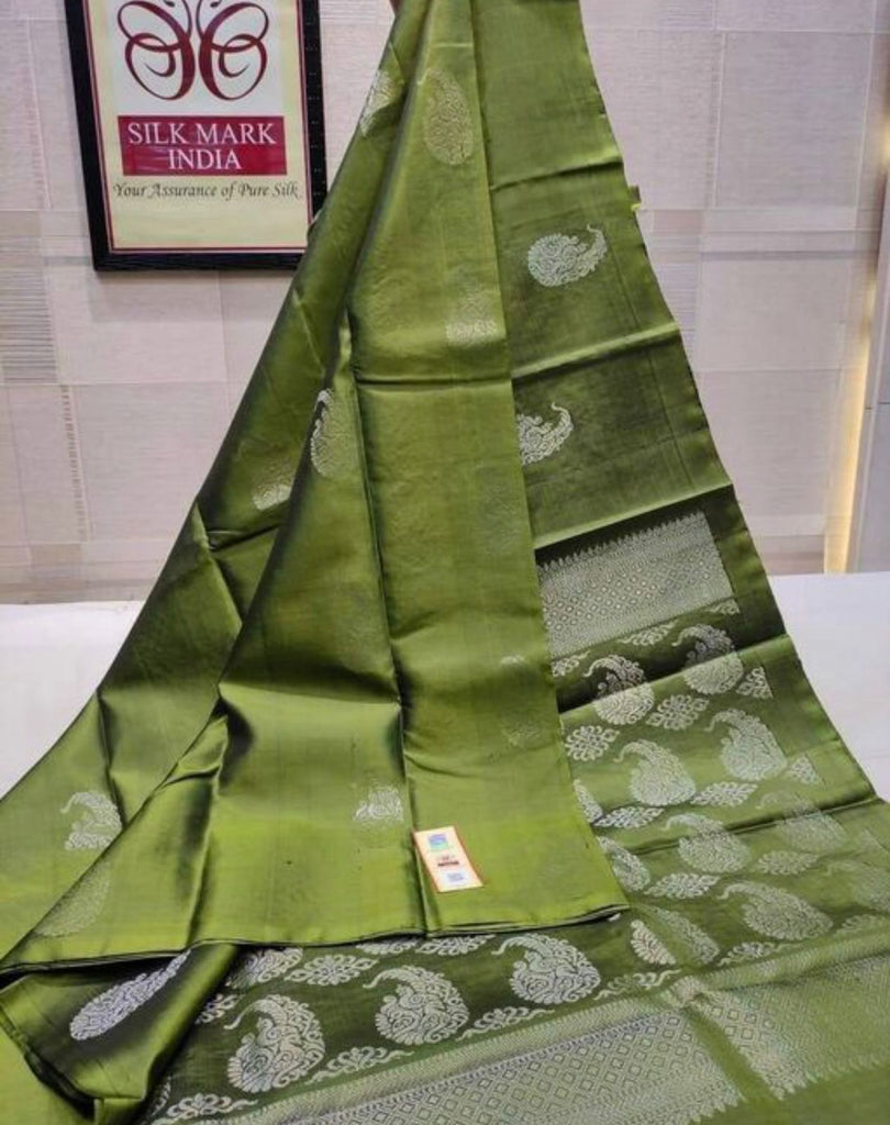 Precious Green Soft Silk Saree With Skinny Blouse Piece ClothsVilla