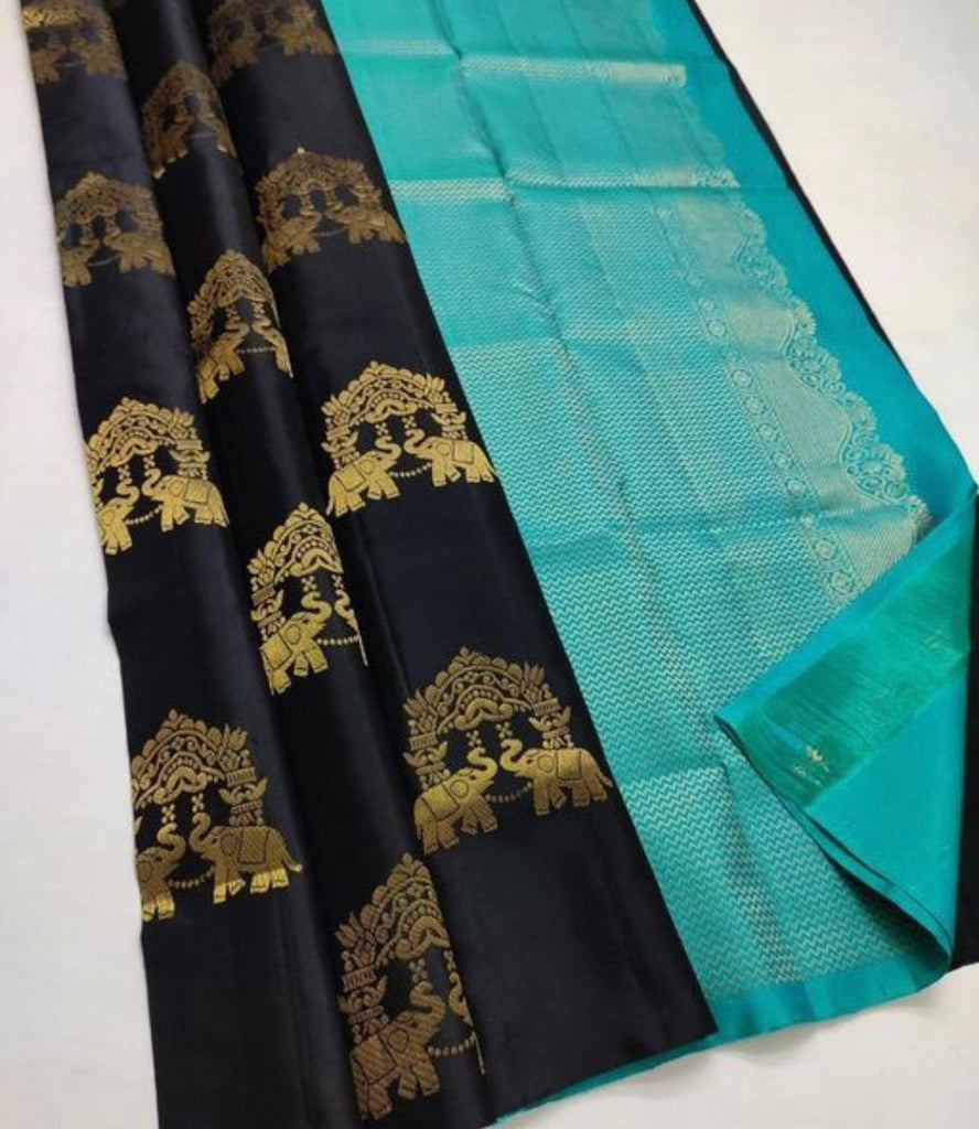 Evocative Black Soft Silk Saree With Panoply Blouse Piece ClothsVilla
