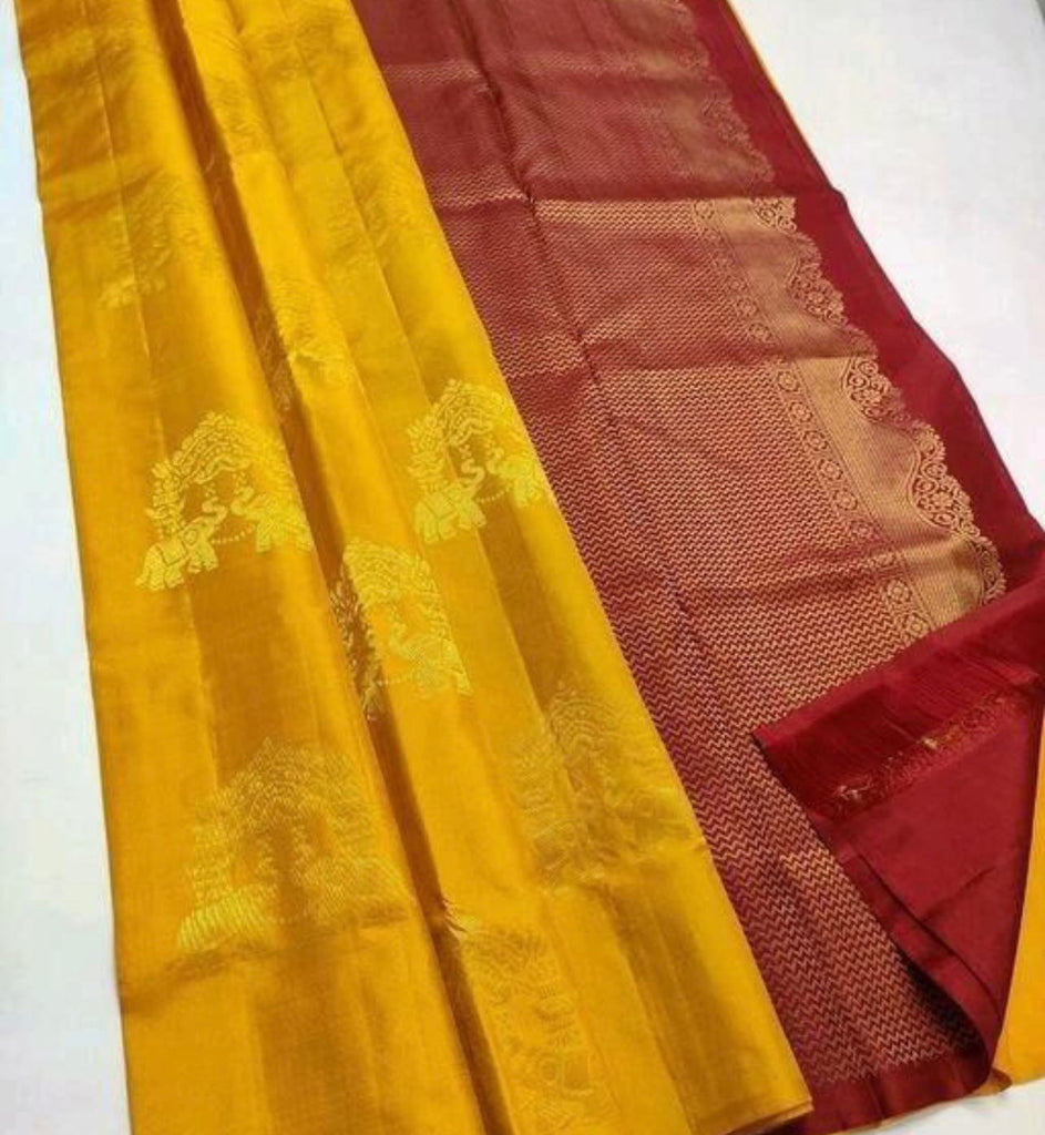 Appealing Mustard Soft Silk Saree With Blooming Blouse Piece ClothsVilla