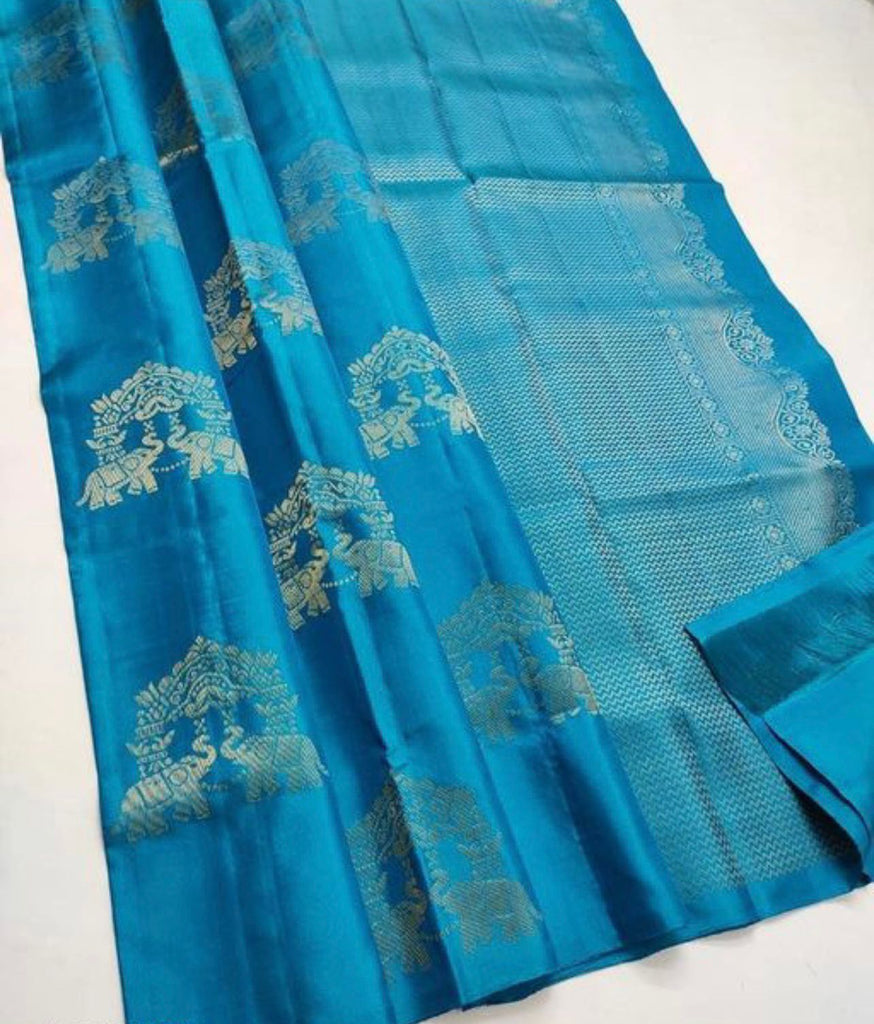 Breathtaking Turquoise Soft Silk Saree With Adorable Blouse Piece ClothsVilla