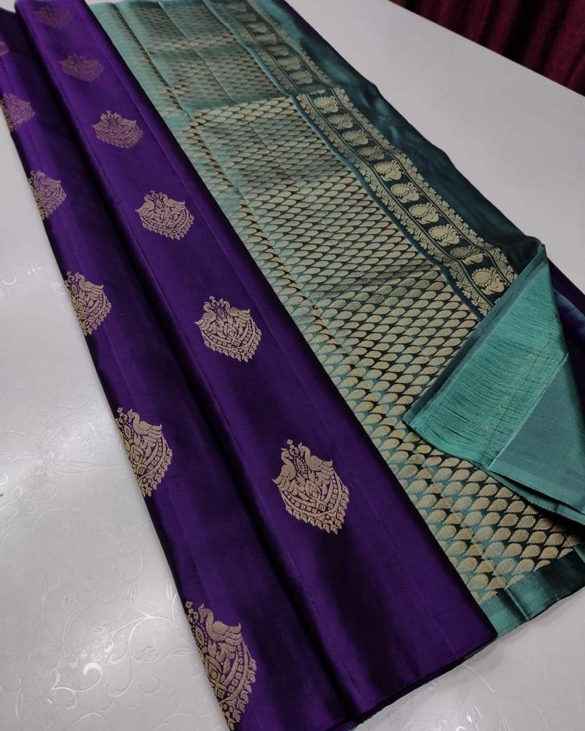 Hypnotic Purple Soft Silk Saree With Radiant Blouse Piece ClothsVilla