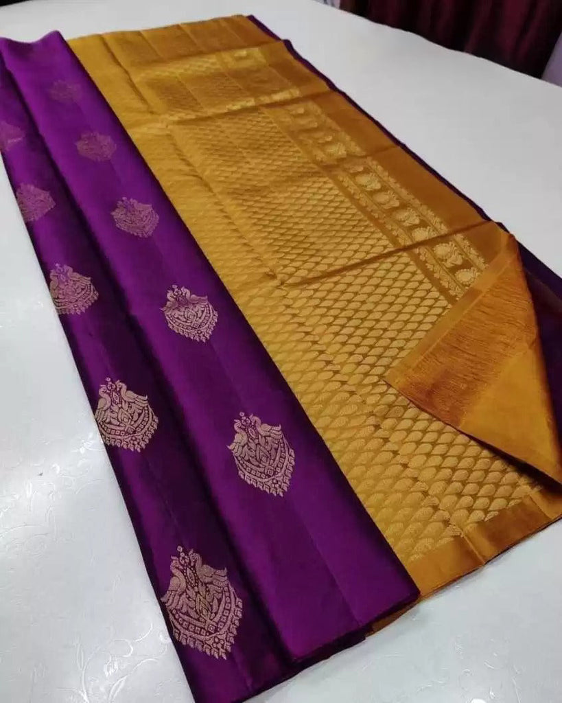 Hypnotic Wine Soft Silk Saree With Radiant Blouse Piece ClothsVilla