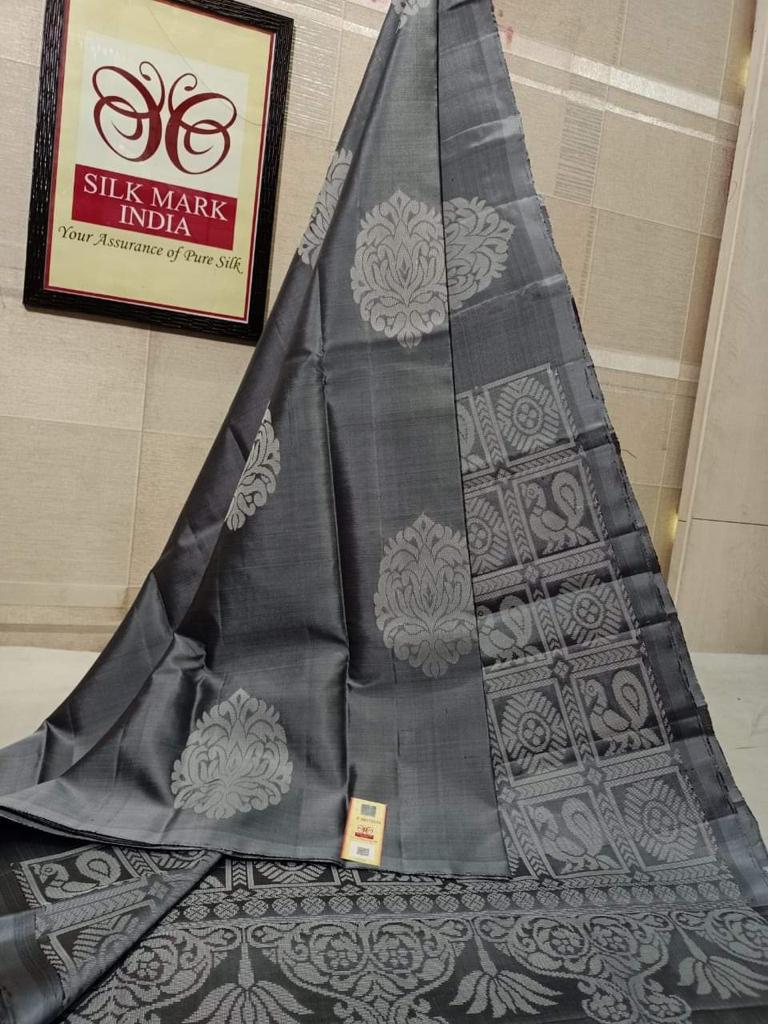 Delightful Grey Soft Silk Saree With Prominent Blouse Piece ClothsVilla Main image