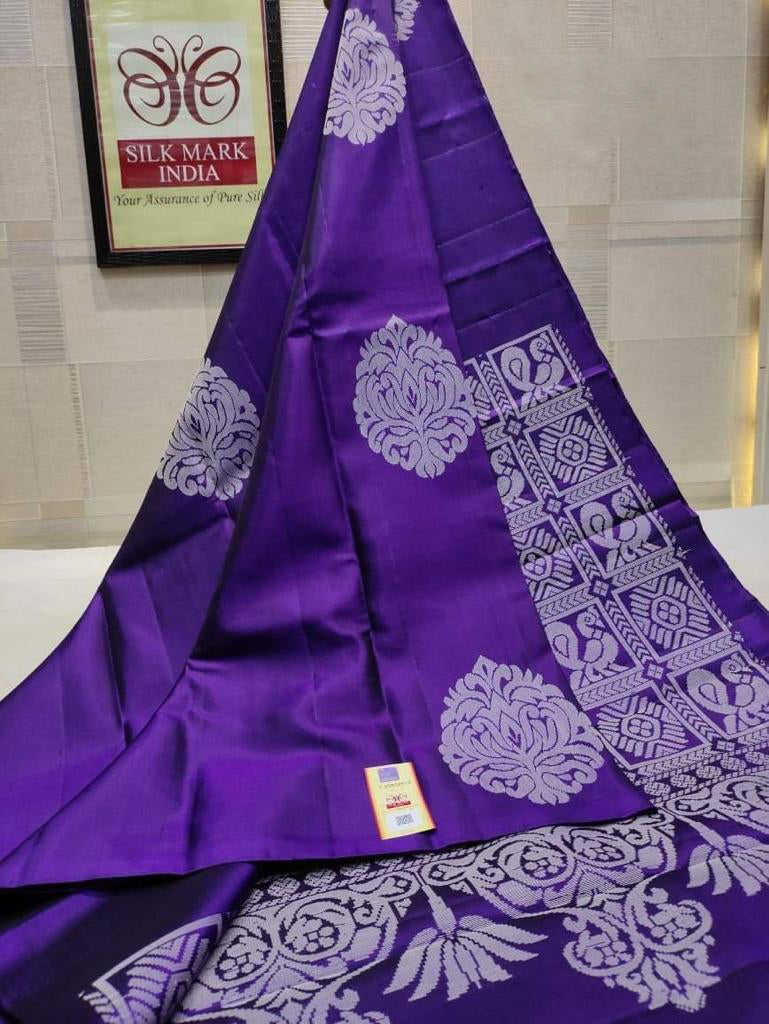 Deserving Purple Soft Silk Saree With Unique Blouse Piece ClothsVilla
