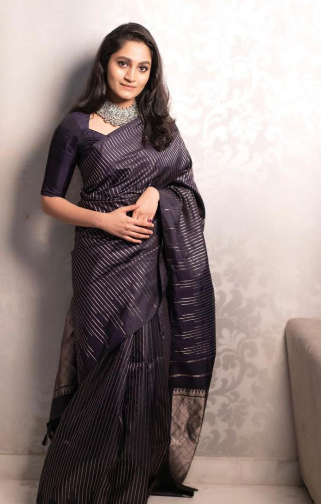 Stylish Black Soft Silk Saree With Sensational Blouse Piece ClothsVilla