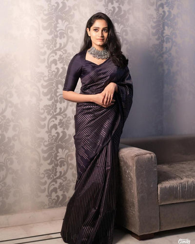 Stylish Black Soft Silk Saree With Sensational Blouse Piece ClothsVilla
