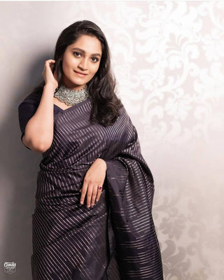 Stylish Black Soft Silk Saree With Sensational Blouse Piece ClothsVilla