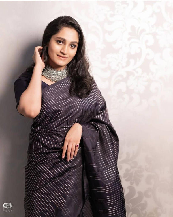 Stylish Black Soft Silk Saree With Sensational Blouse Piece ClothsVilla
