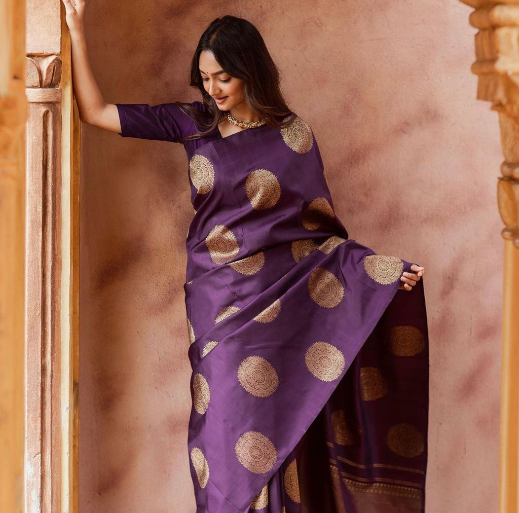 Fairytale Purple Soft Silk Saree With Cynosure Blouse Piece ClothsVilla