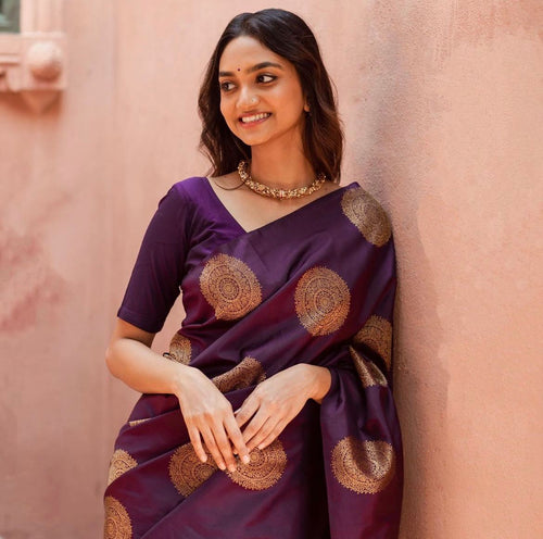 Fairytale Purple Soft Silk Saree With Cynosure Blouse Piece ClothsVilla