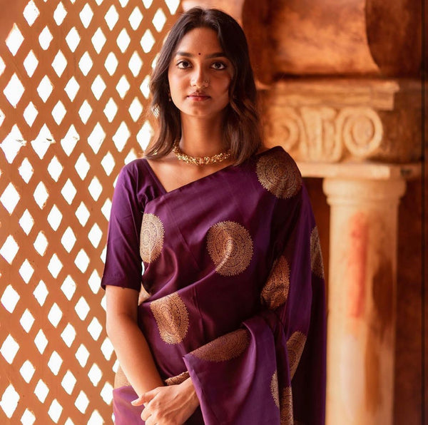 Fairytale Purple Soft Silk Saree With Cynosure Blouse Piece ClothsVilla
