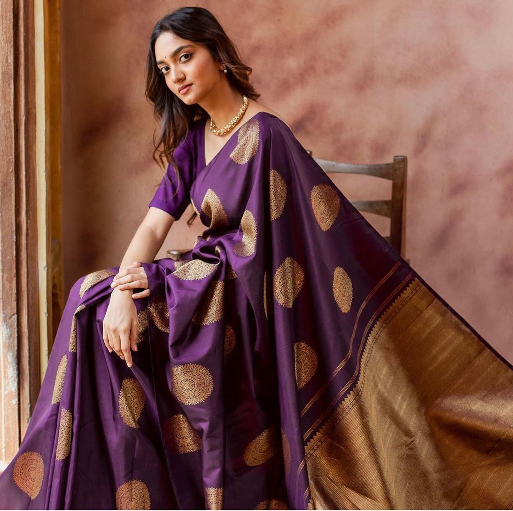 Fairytale Purple Soft Silk Saree With Cynosure Blouse Piece ClothsVilla