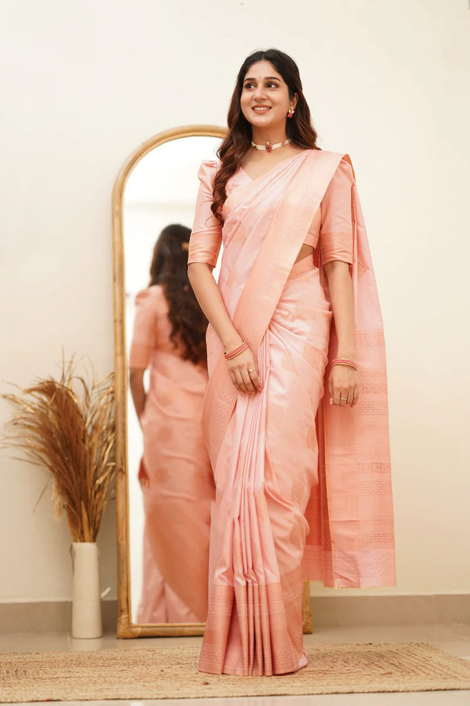 Angelic Baby Pink Soft Silk Saree With Assemblage Blouse Piece ClothsVilla
