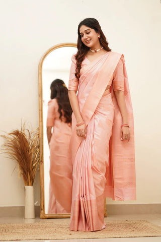 Angelic Baby Pink Soft Silk Saree With Assemblage Blouse Piece ClothsVilla