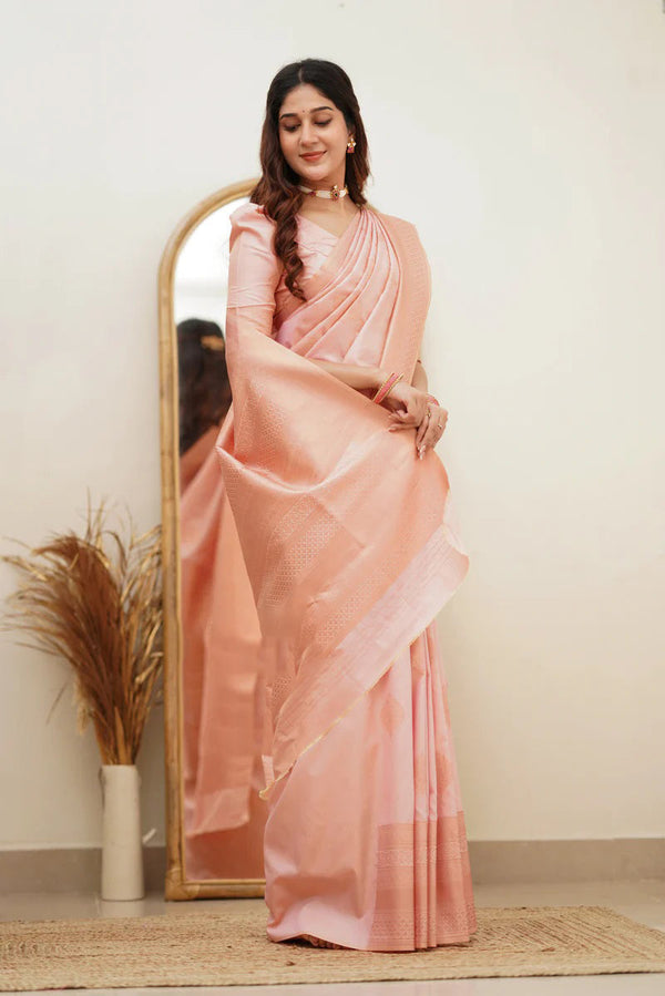 Angelic Baby Pink Soft Silk Saree With Assemblage Blouse Piece ClothsVilla