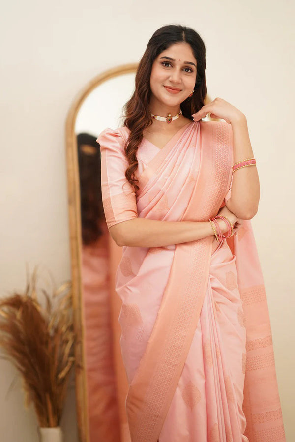 Angelic Baby Pink Soft Silk Saree With Assemblage Blouse Piece ClothsVilla