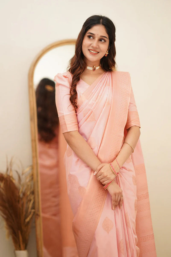 Angelic Baby Pink Soft Silk Saree With Assemblage Blouse Piece ClothsVilla