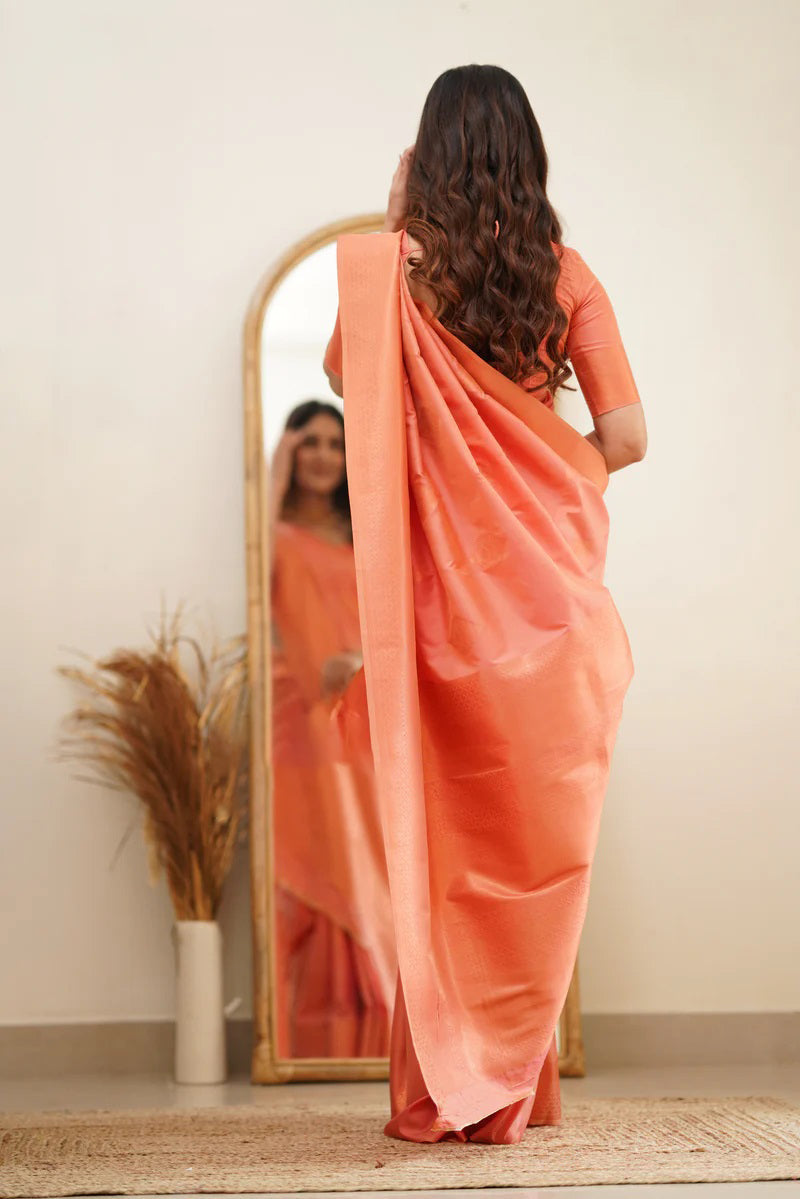 Desultory Peach Soft Silk Saree With Eloquence Blouse Piece ClothsVilla
