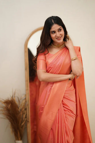 Desultory Peach Soft Silk Saree With Eloquence Blouse Piece ClothsVilla