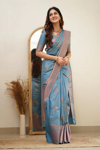 Lagniappe Sky Soft Silk Saree With Murmurous Blouse Piece ClothsVilla