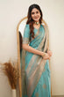 Load image into Gallery viewer, Scintilla Turquoise Soft Silk Saree With Vestigial Blouse Piece ClothsVilla