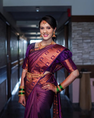 Gratifying Purple Soft Silk Saree With Splendiferous Blouse Piece ClothsVilla
