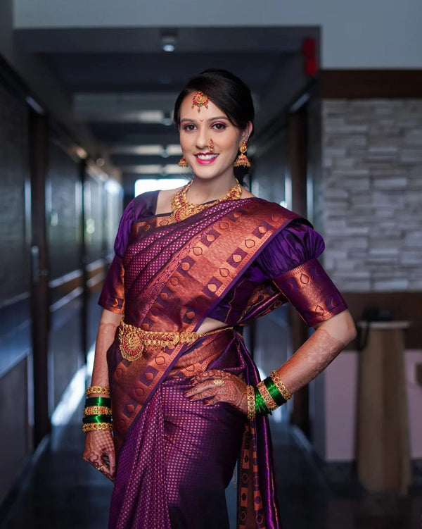 Gratifying Purple Soft Silk Saree With Splendiferous Blouse Piece ClothsVilla