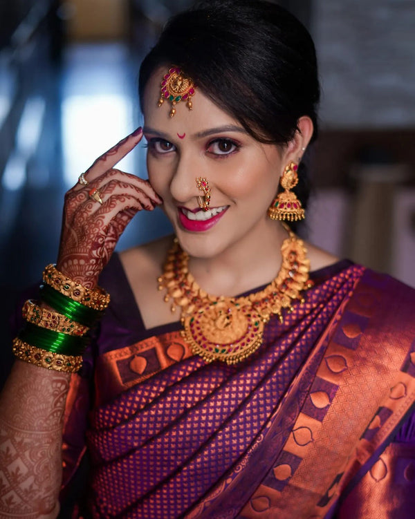 Gratifying Purple Soft Silk Saree With Splendiferous Blouse Piece ClothsVilla