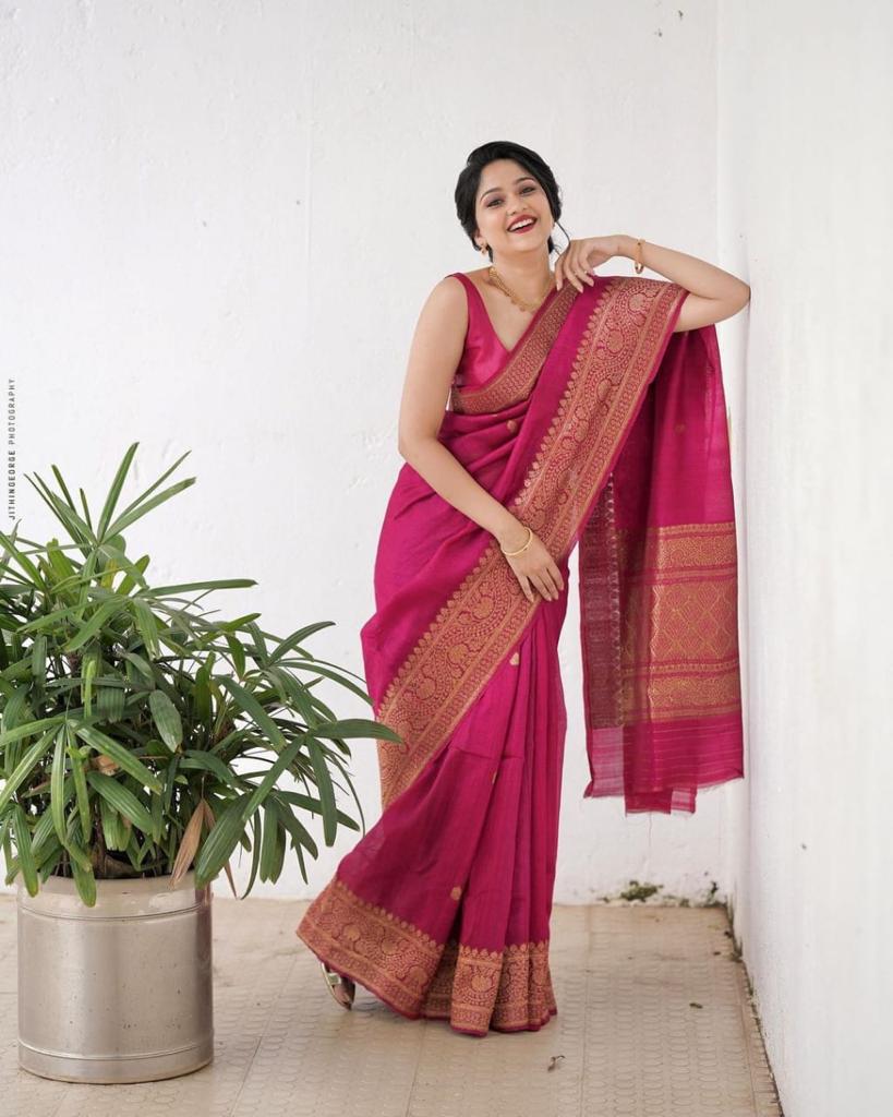 Tempting Dark Pink Soft Silk Saree With Imaginative Blouse Piece ClothsVilla Main image