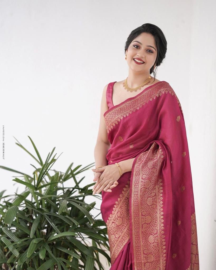 Tempting Dark Pink Soft Silk Saree With Imaginative Blouse Piece ClothsVilla