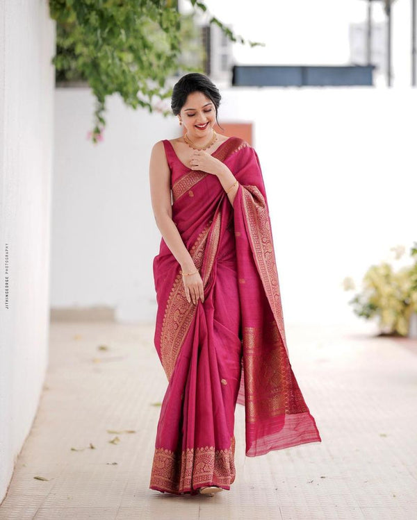 Tempting Dark Pink Soft Silk Saree With Imaginative Blouse Piece ClothsVilla