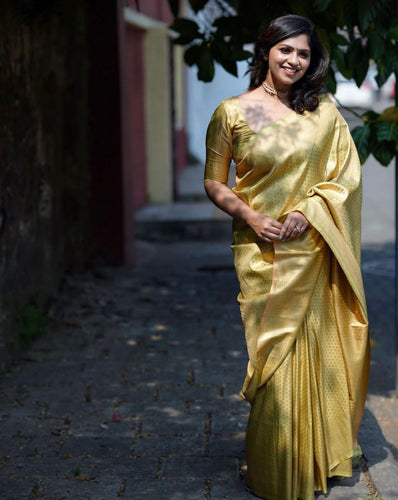 Elaborate Yellow Soft Silk Saree With Proficient Blouse Piece ClothsVilla