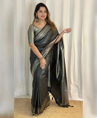 Tremendous Black Soft Silk Saree With Super Proficient Blouse Piece ClothsVilla