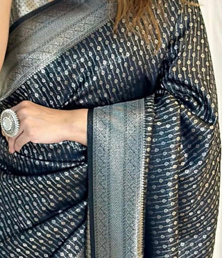 Tremendous Black Soft Silk Saree With Super Proficient Blouse Piece ClothsVilla